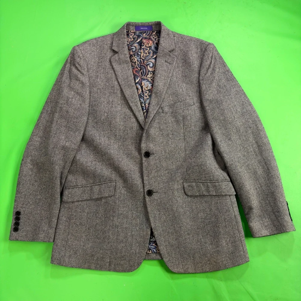 Alan Flusser Paisley Herringbone Blazer Mens M Gray Wool Sport Coat Suit Jacket
